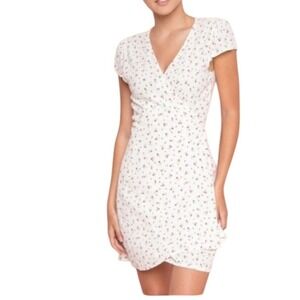 Brandy Melville Robbie Ditzy Floral Print Mini Wrap Dress White Coquette Cottage